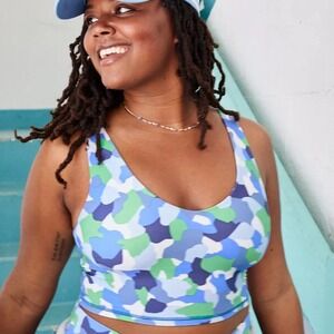 Aerie Offline Real Me Recharge Camo Print Sports Bra‎ XXL Blue Green Activewear